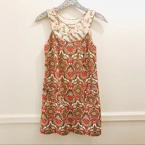 Milly Pineapple Print Shift Dress 2 pink brown cotton